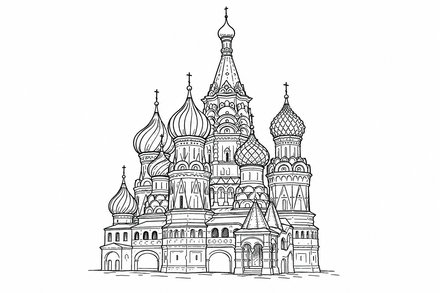 Cultural illustration representing Russian language and Russia & Eastern Europe - featuring iconic landmarks, cuisine, and symbols of Russian speaking regions